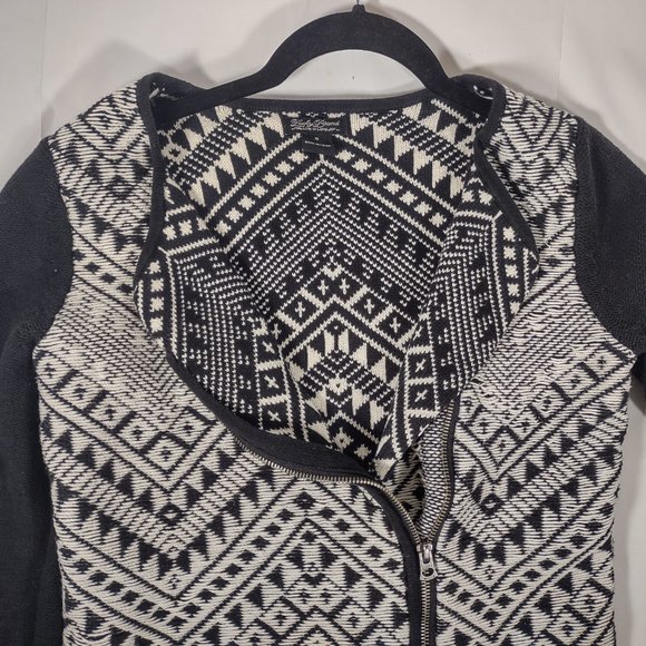 Lucky Brand Black and White Zip Jacket Tapestry Boho Aztec Tribal Size S… - Picture 5 of 7